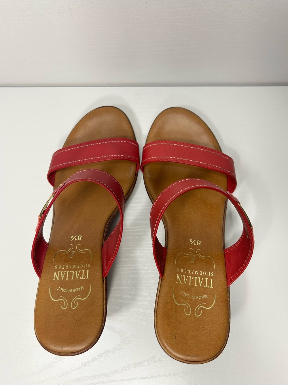 Italian Shoemakers Red Wedge Slide Sandals Size 8.5 - Picture 7 of 8